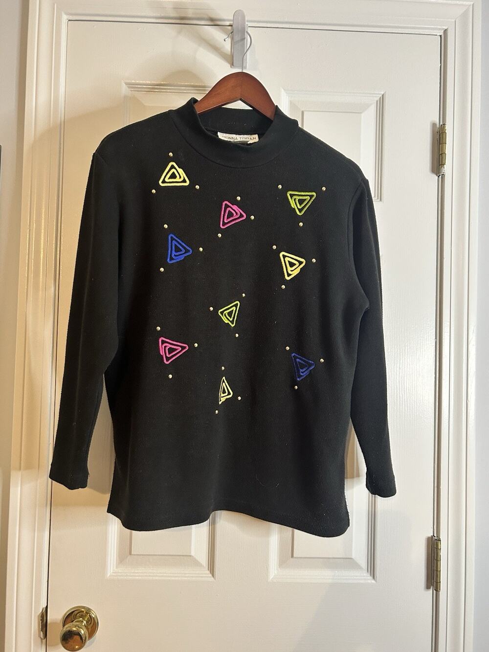 Vintage Donna Toran Sweater Womens M Embroidered Studded Geometric 80s 90s